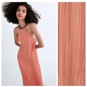 Zara plated halter midi dress